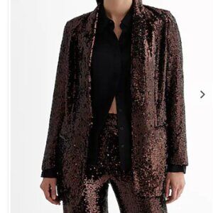 EXPRESS Sequin Open Front Boyfriend Blazer Jacket Small or XS NWT Bronze